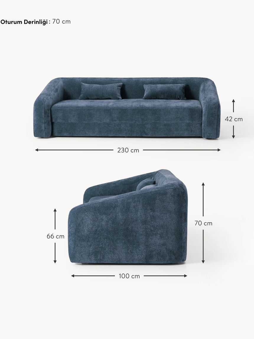 Fara Yataklı Üçlü Koltuk Koyu Mavi Dokuma Kadife