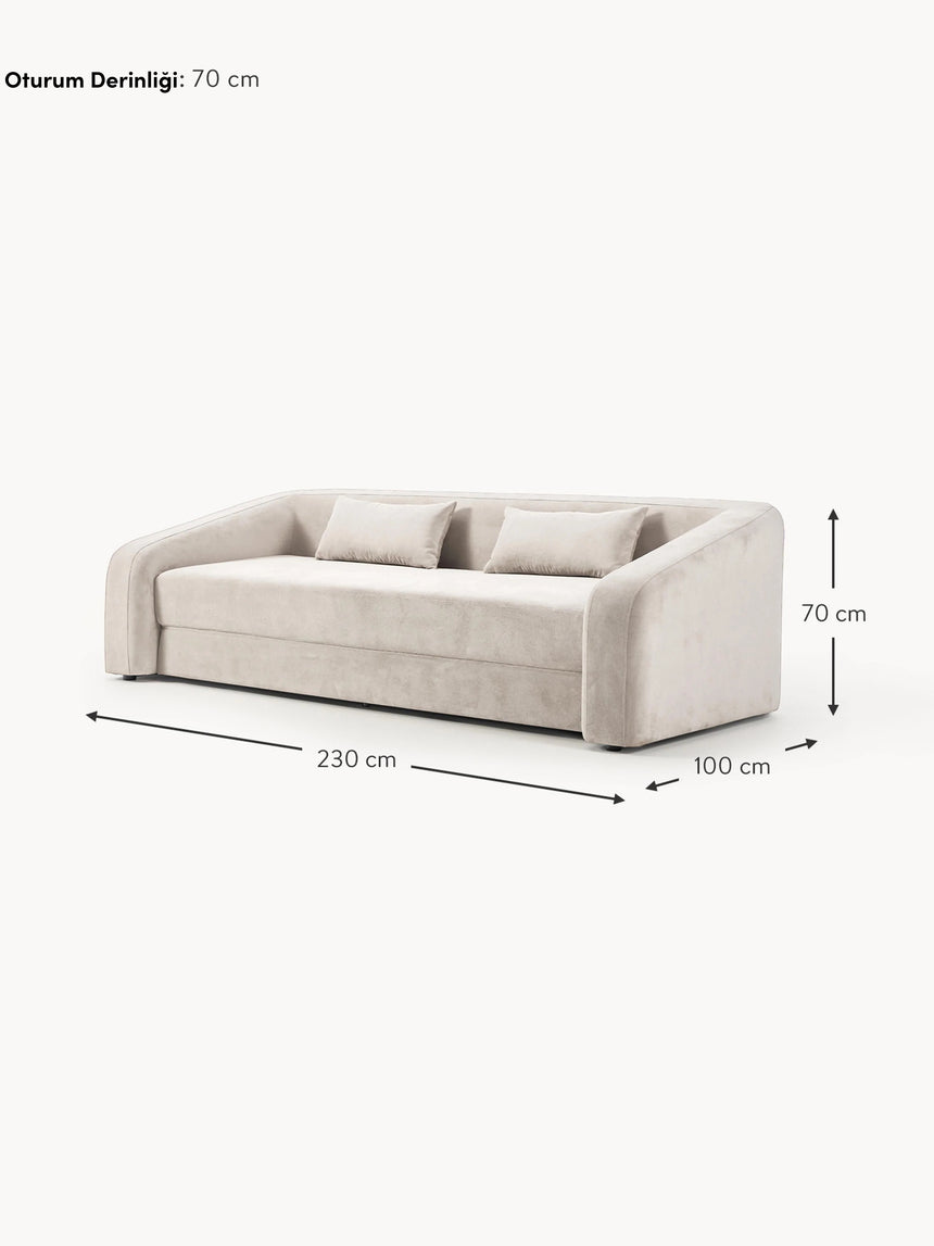 Fara Yataklı Üçlü Koltuk Krem