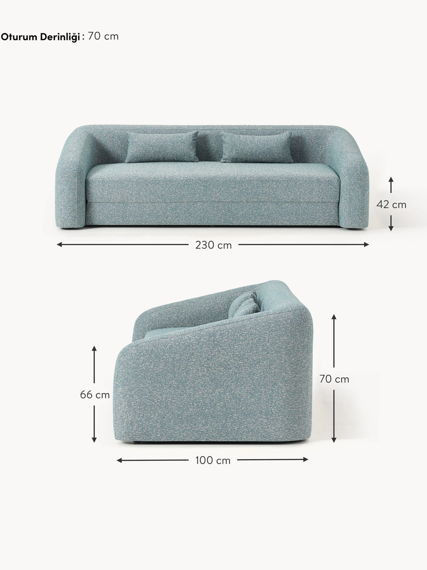 Fara Yataklı Üçlü Koltuk Mavi Benekli Bukle