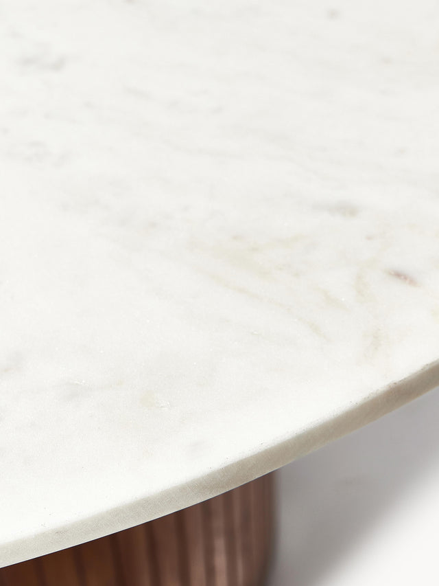 Fold Yuvarlak Beyaz Mermer Tablalı Ahşap Yemek Masası Ceviz