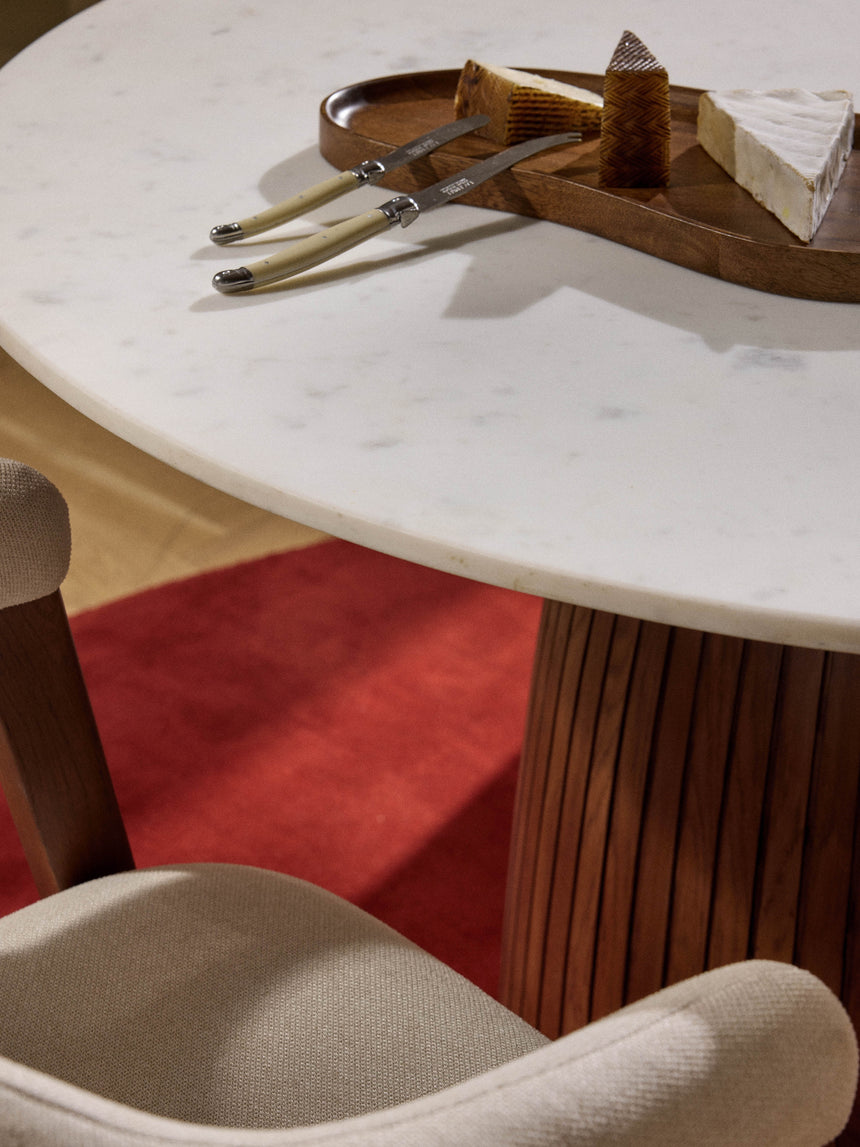 Fold Yuvarlak Beyaz Mermer Tablalı Ahşap Yemek Masası Ceviz