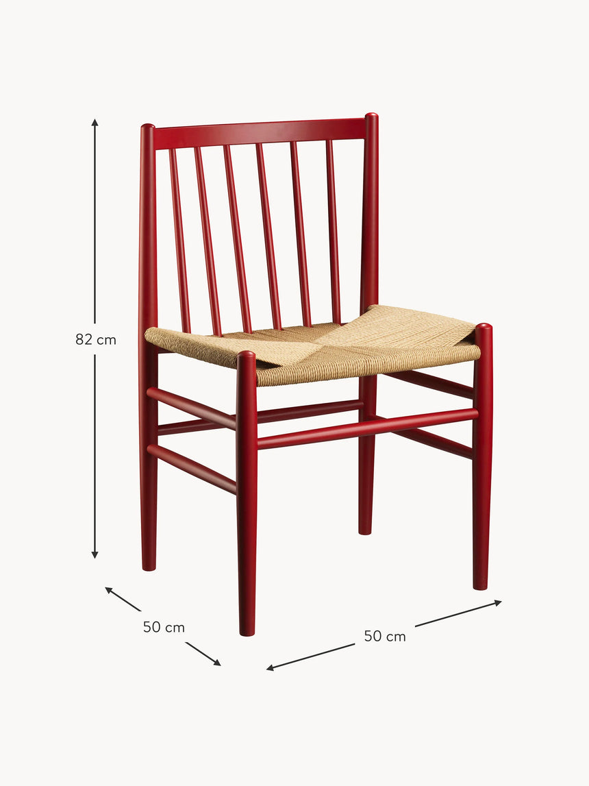 Hand Hasır İşlemeli Ahşap Sandalye Kırmızı