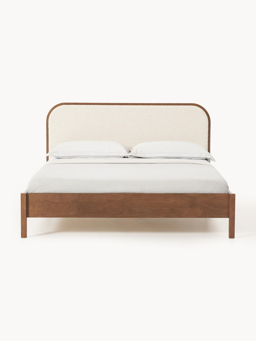 Kate Çift Kişilik Kırık Beyaz Bukle Ahşap Karyola Ceviz