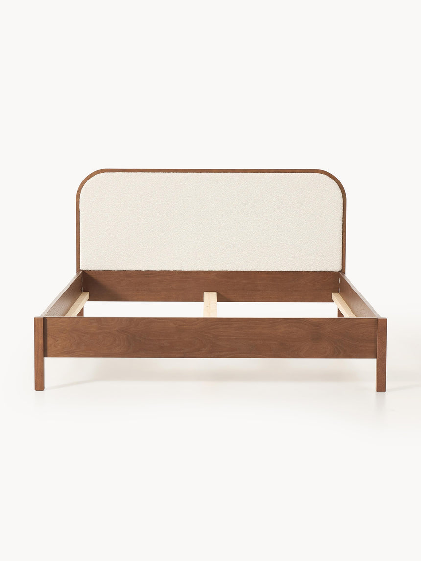 Kate Çift Kişilik Kırık Beyaz Bukle Ahşap Karyola Ceviz