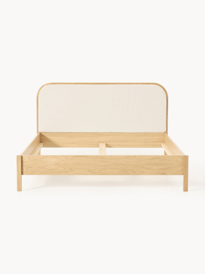 Kate Çift Kişilik Kırık Beyaz Bukle Ahşap Karyola Meşe