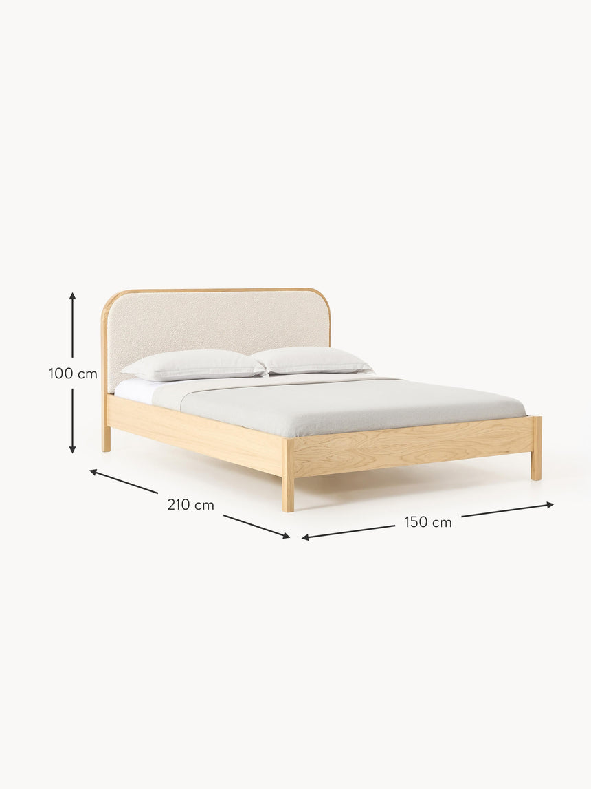 Kate Çift Kişilik Kırık Beyaz Bukle Ahşap Karyola Meşe