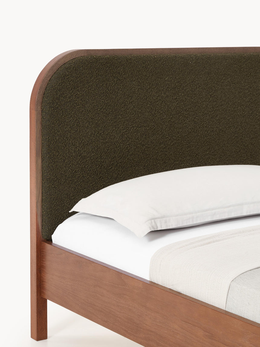 Kate Çift Kişilik Zeytin Yeşili Bukle Ahşap Karyola Ceviz