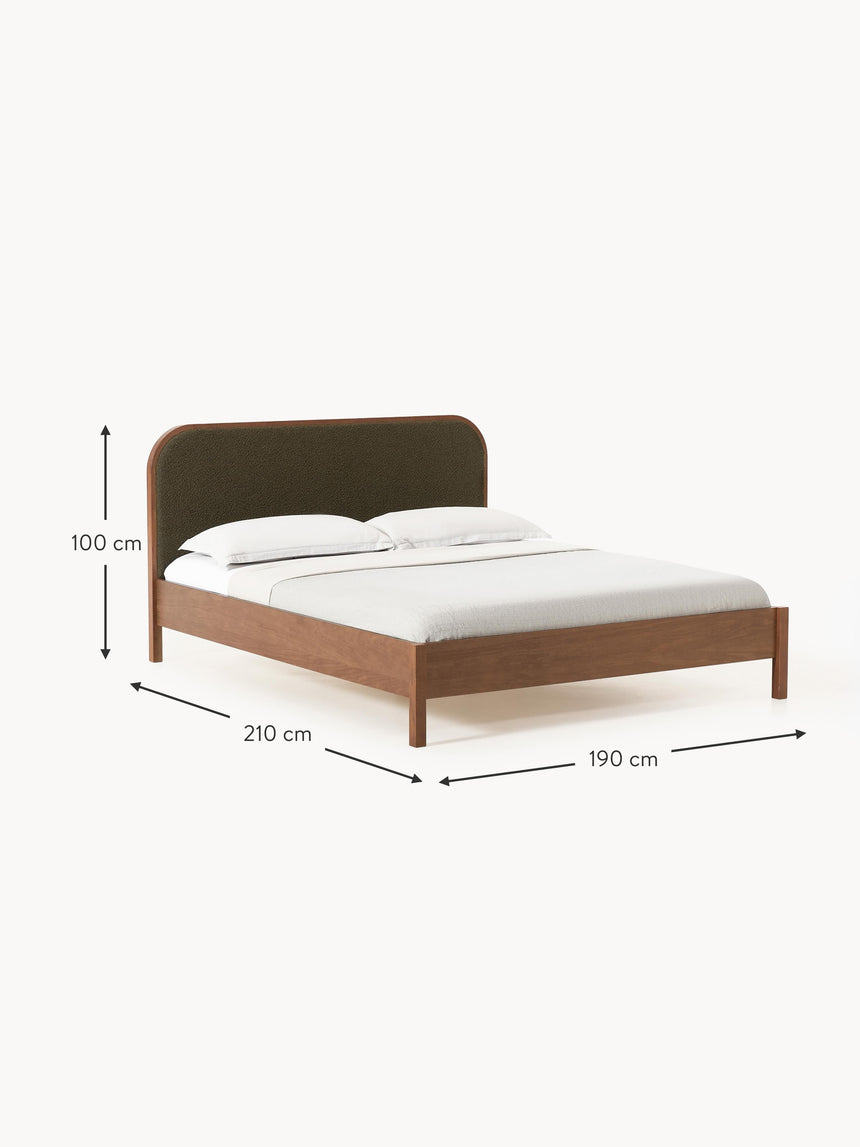 Kate Çift Kişilik Zeytin Yeşili Bukle Ahşap Karyola Ceviz