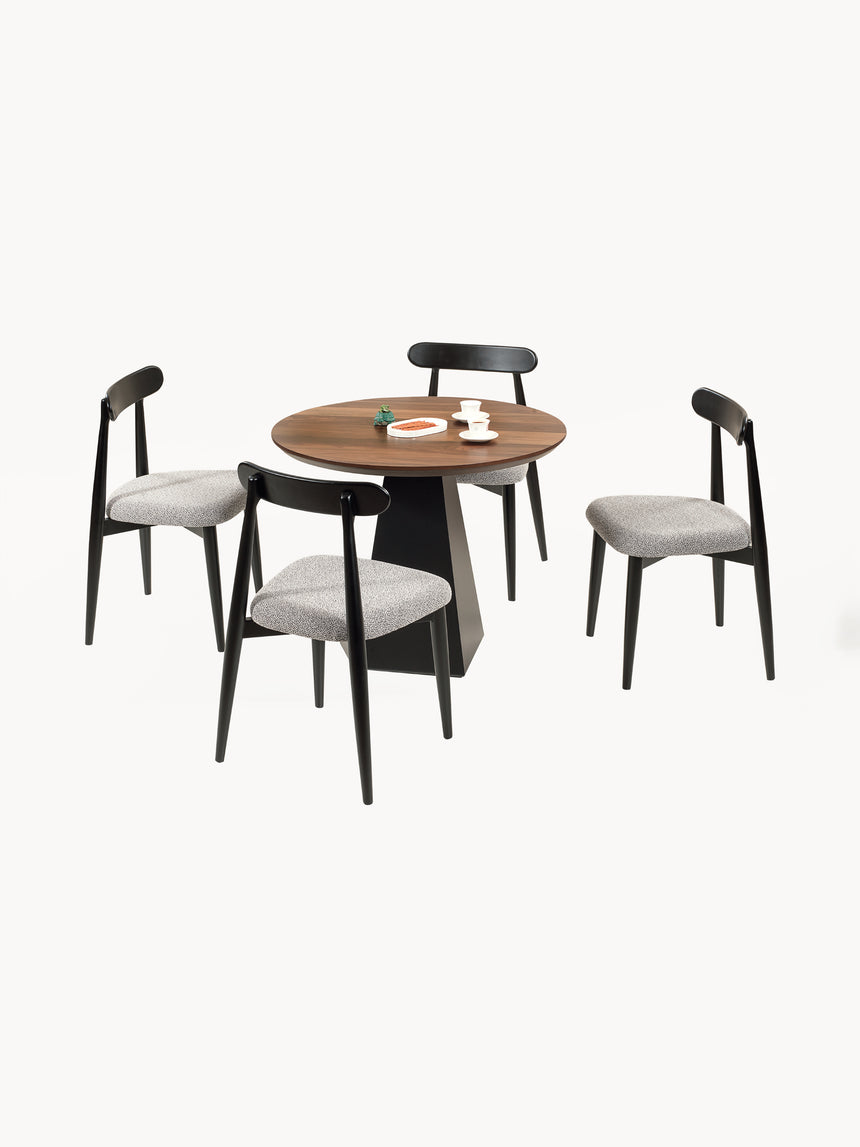 Lucca Yuvarlak Yemek Masası Ceviz Siyah + Oslo Sandalye Gri Siyah