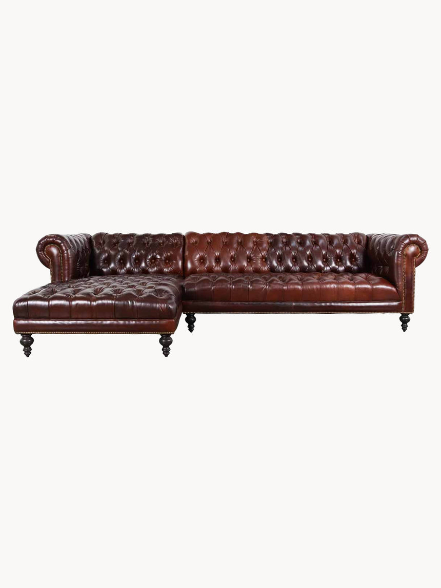 Manchester Deri Chester Köşe Koltuk Kızıl Kahve