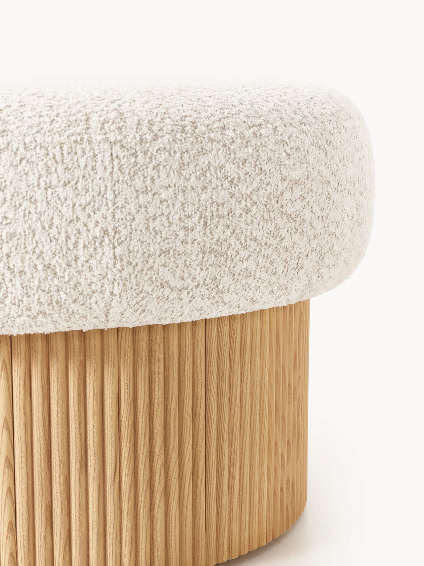 Mantar Large Silindir Sandık Puf Kırık Beyaz Teddy Açık Dışbudak