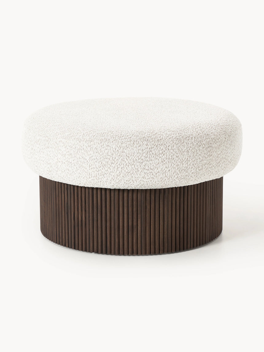 Mantar Large Silindir Sandık Puf Kırık Beyaz Teddy Koyu Dışbudak