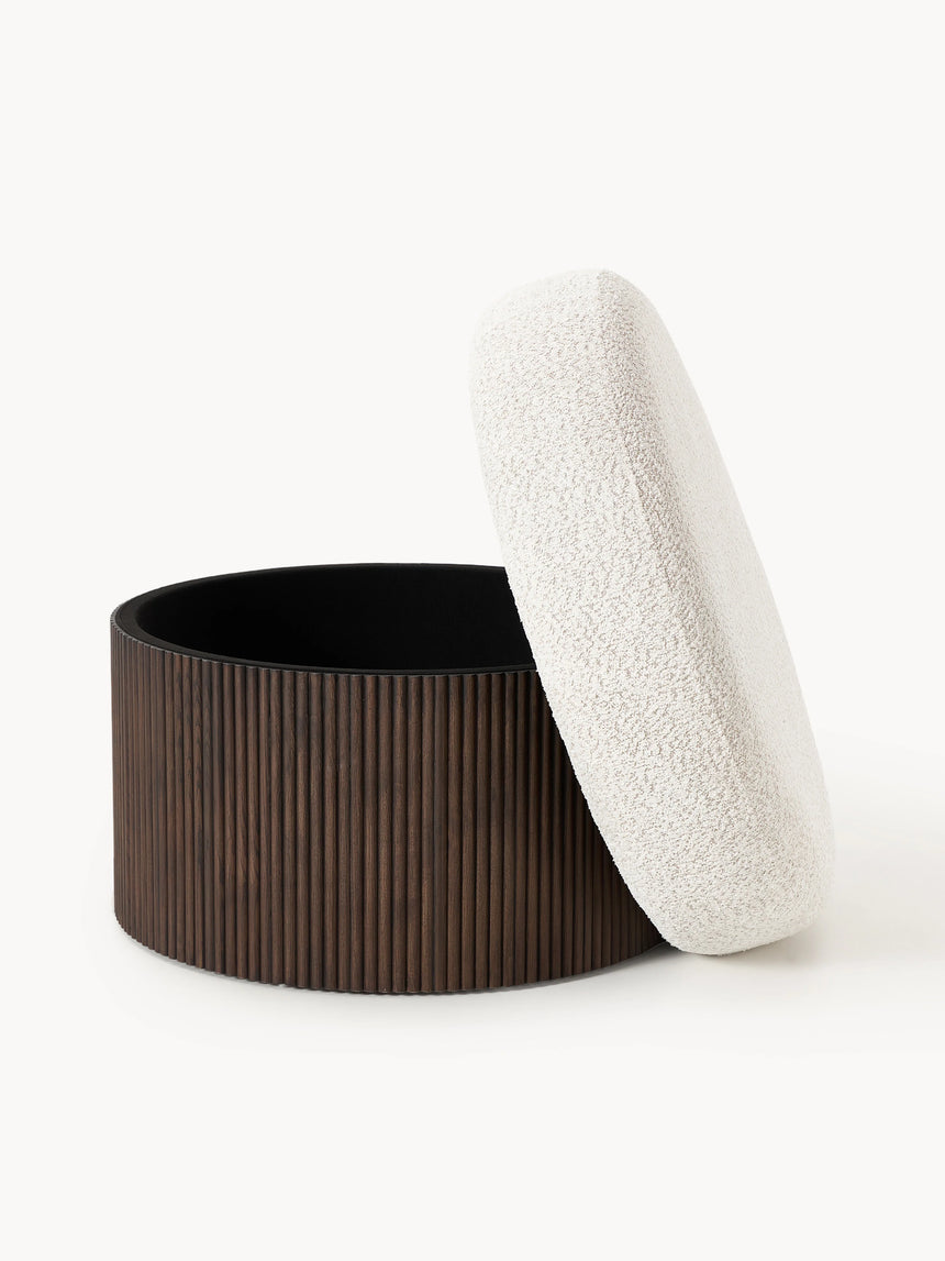 Mantar Large Silindir Sandık Puf Kırık Beyaz Teddy Koyu Dışbudak