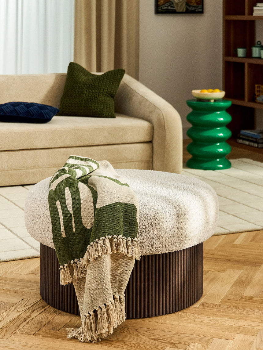 Mantar Large Silindir Sandık Puf Kırık Beyaz Teddy Koyu Dışbudak