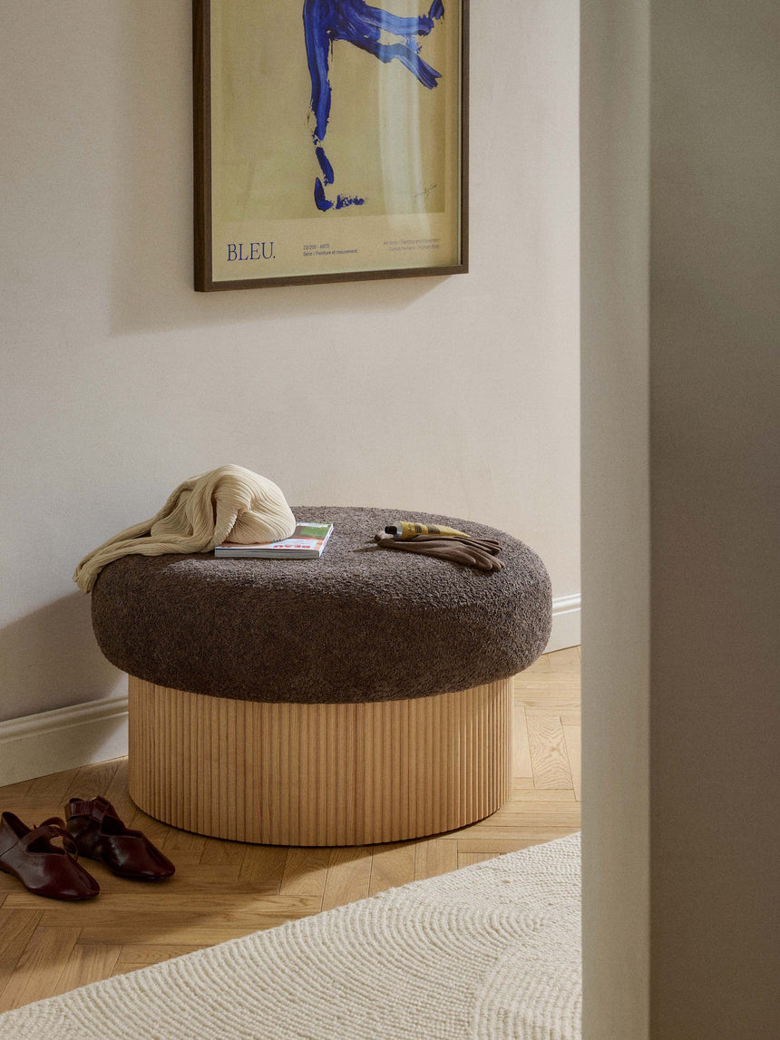 Mantar Large Silindir Sandık Puf Koyu Kahve Teddy Açık Dışbudak