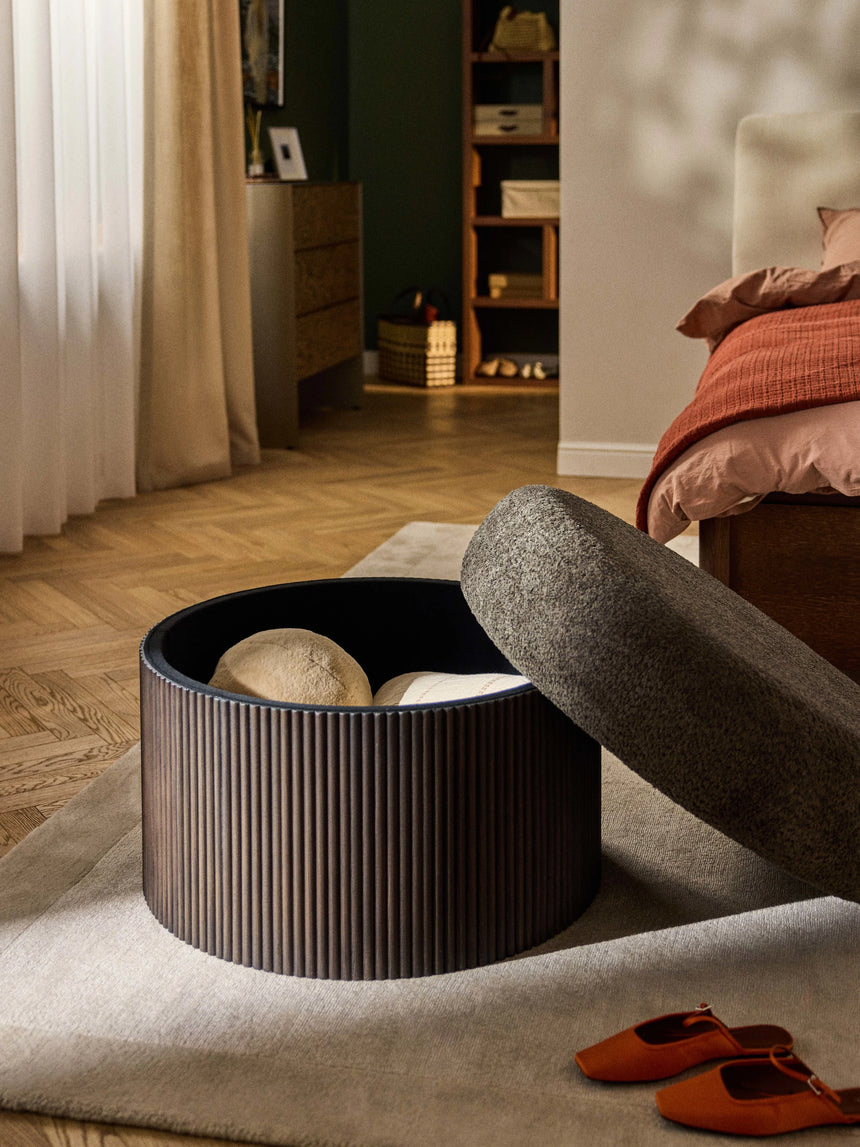 Mantar Large Silindir Sandık Puf Koyu Kahve Teddy Koyu Dışbudak