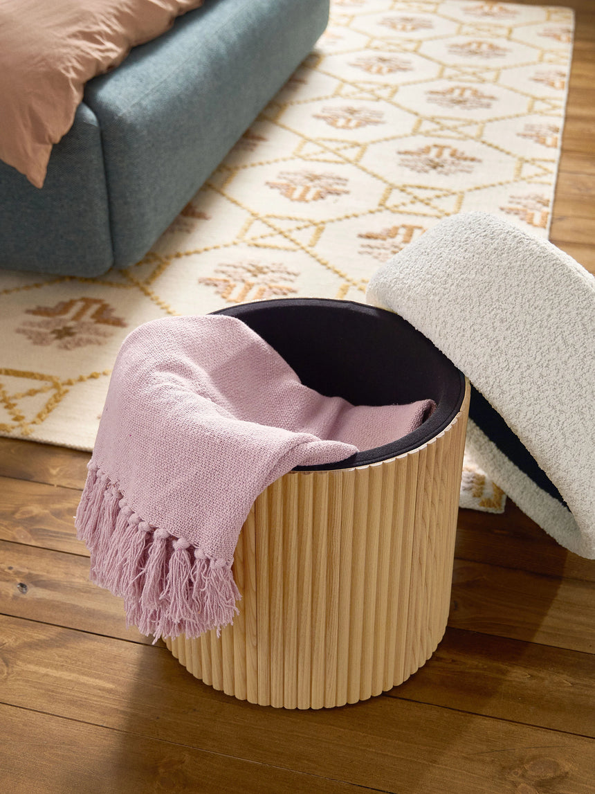 Mantar Silindir Sandık Puf Kırık Beyaz Teddy Açık Dışbudak