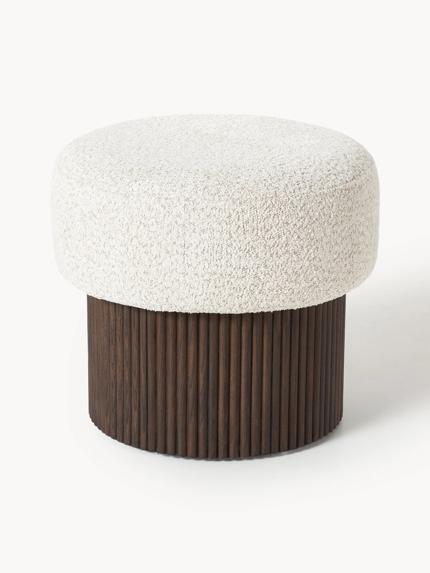 Mantar Silindir Sandık Puf Kırık Beyaz Teddy Koyu Dışbudak