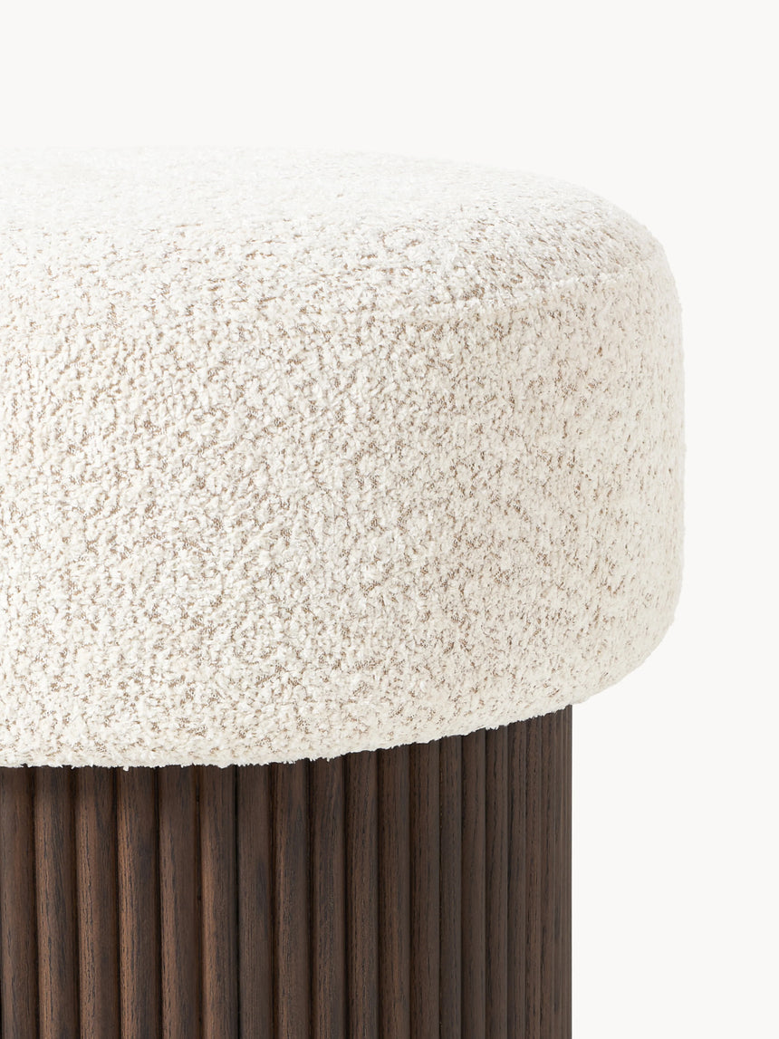 Mantar Silindir Sandık Puf Kırık Beyaz Teddy Koyu Dışbudak