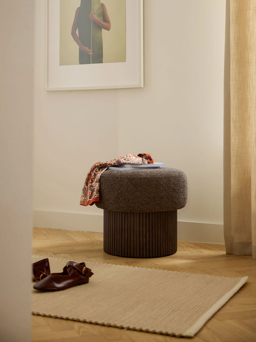 Mantar Silindir Sandık Puf Koyu Kahve Teddy Koyu Dışbudak