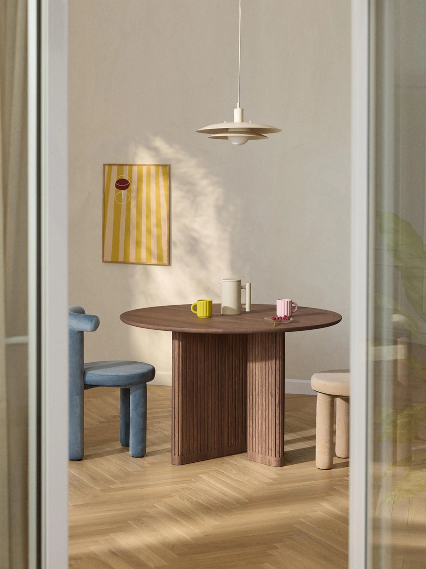 Meta Yuvarlak Ahşap Yemek Masası Ceviz