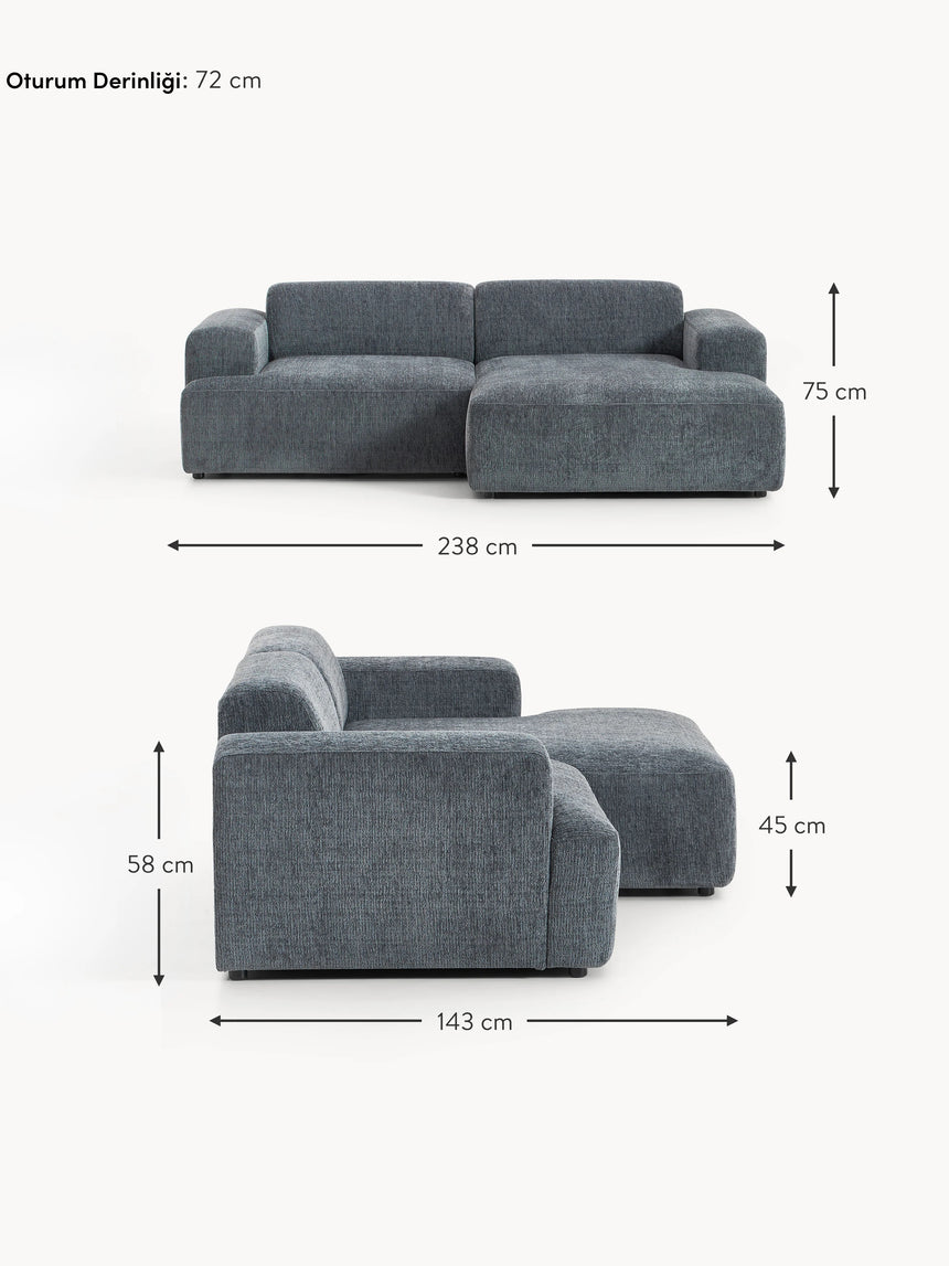 Mira Köşe Koltuk Gri Mavi Şönil