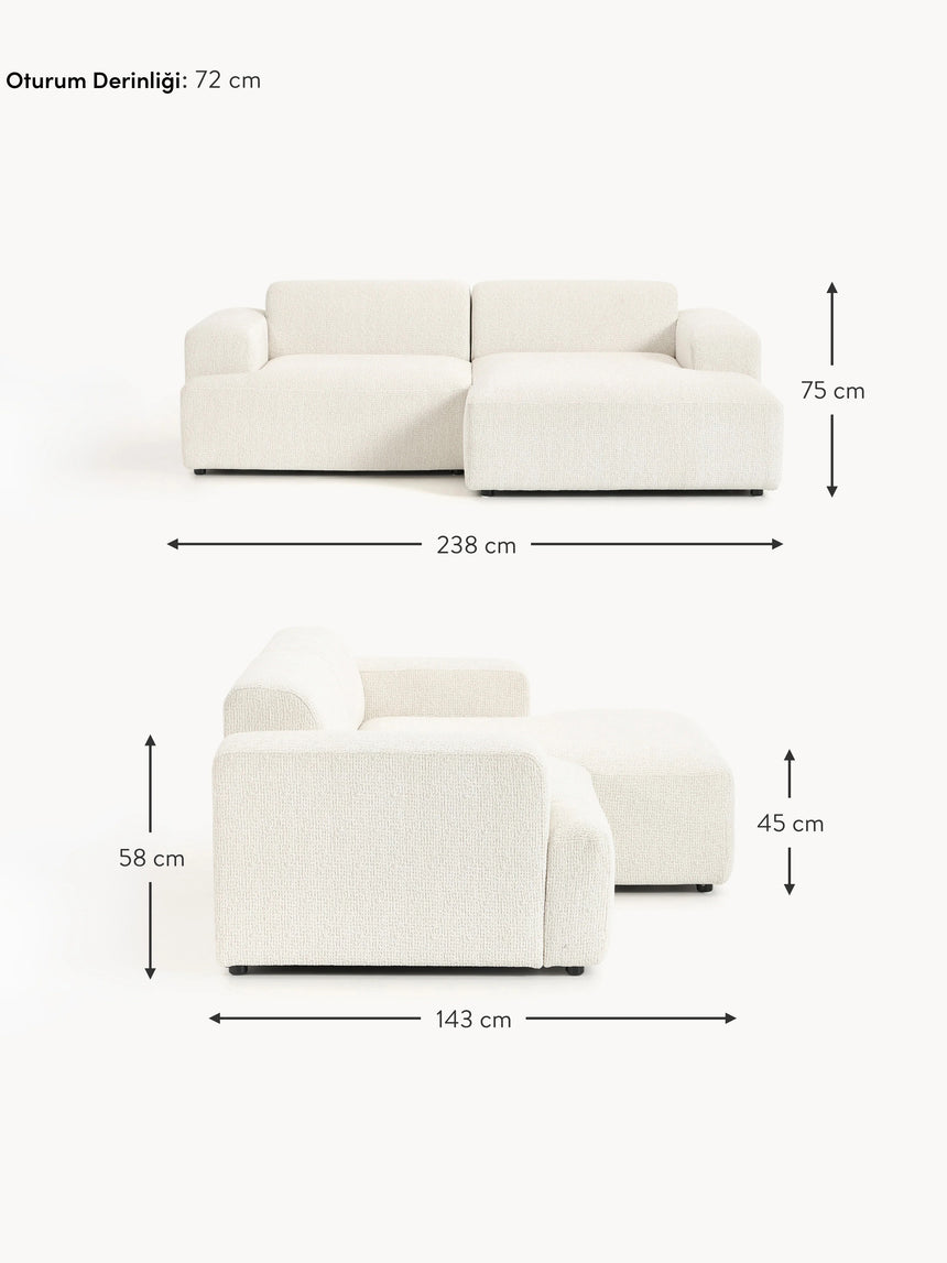 Mira Köşe Koltuk Kırık Beyaz Şönil