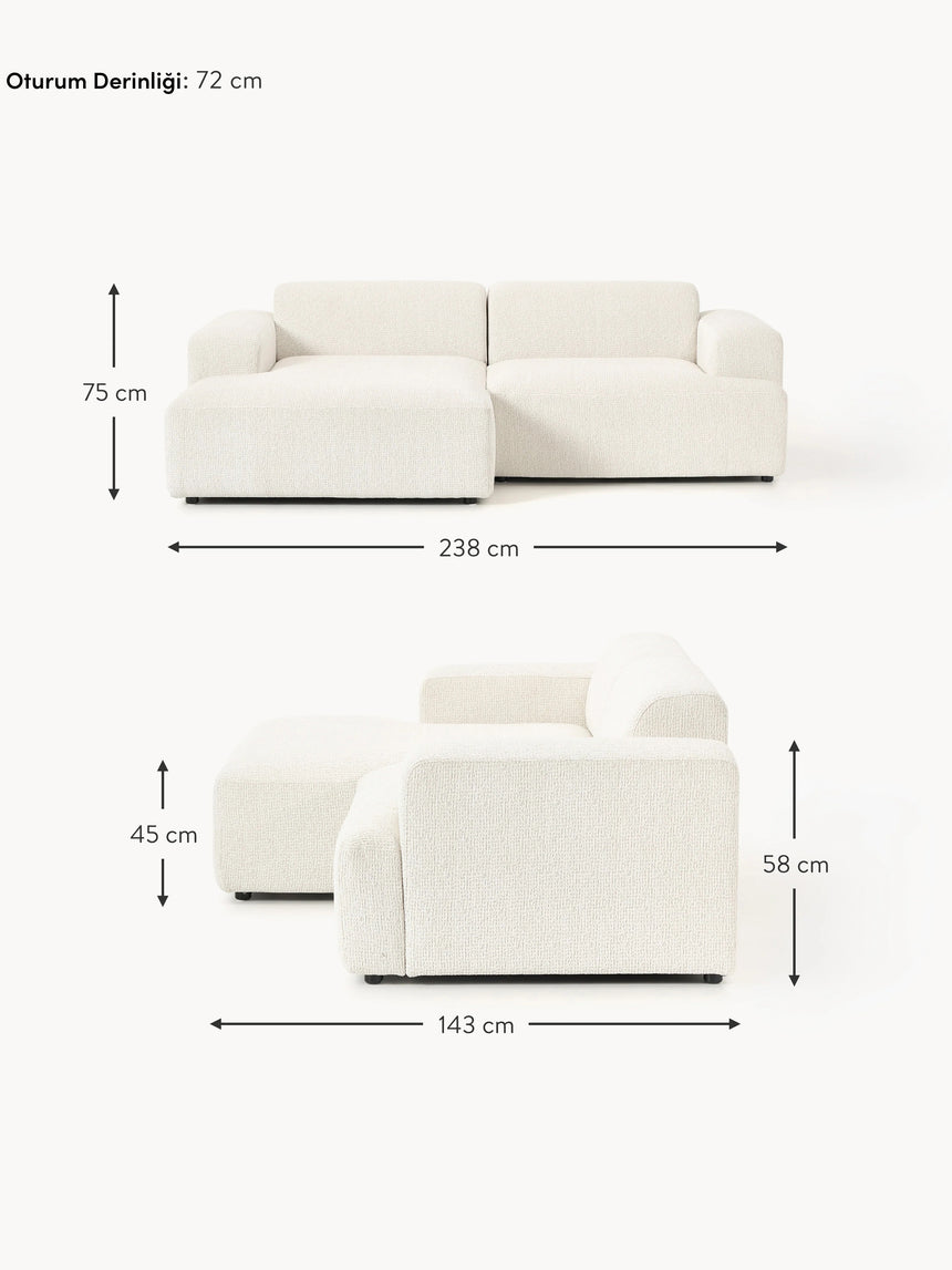 Mira Köşe Koltuk Kırık Beyaz Şönil