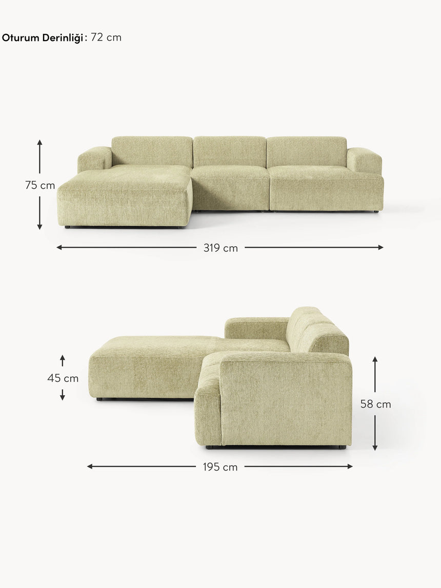 Mira Large Köşe Koltuk Açık Yeşil Şönil