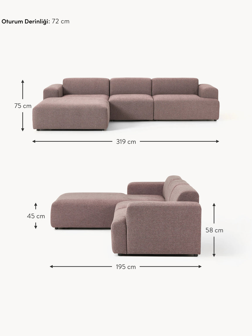 Mira Large Köşe Koltuk Antik Pembe