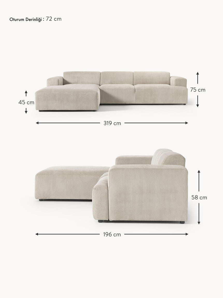 Mira Large Köşe Koltuk Bej Fitilli