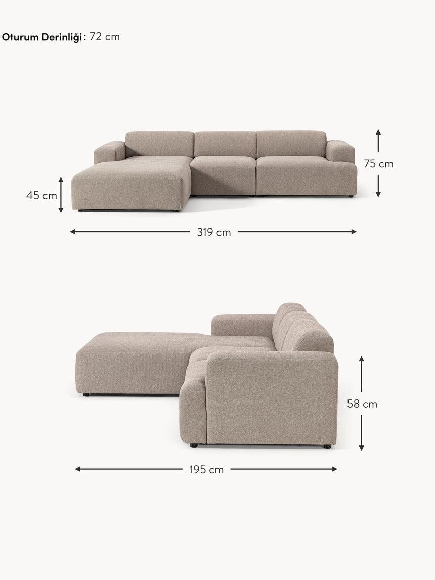 Mira Large Köşe Koltuk Boz Kahverengi