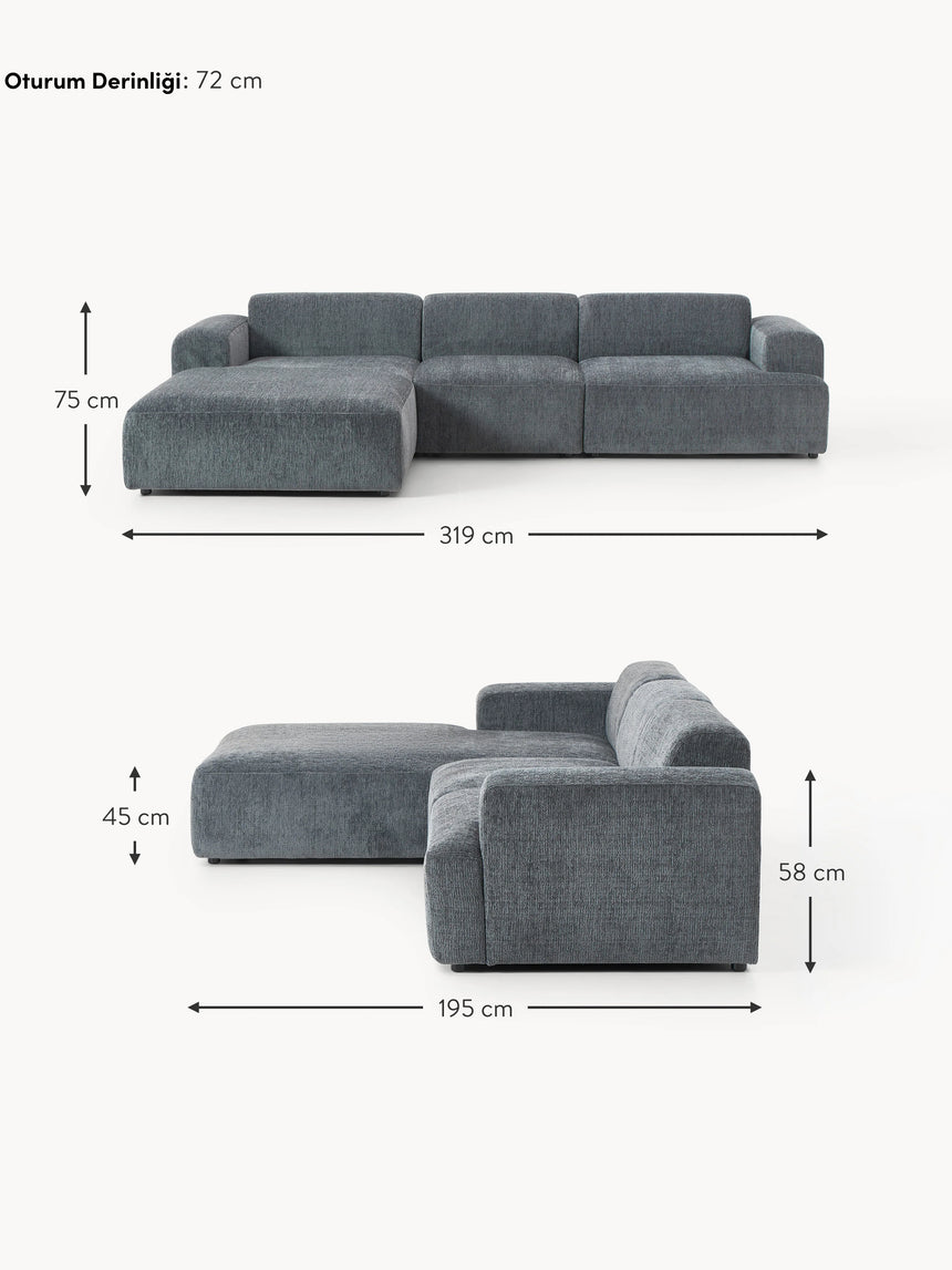 Mira Large Köşe Koltuk Gri Mavi Şönil
