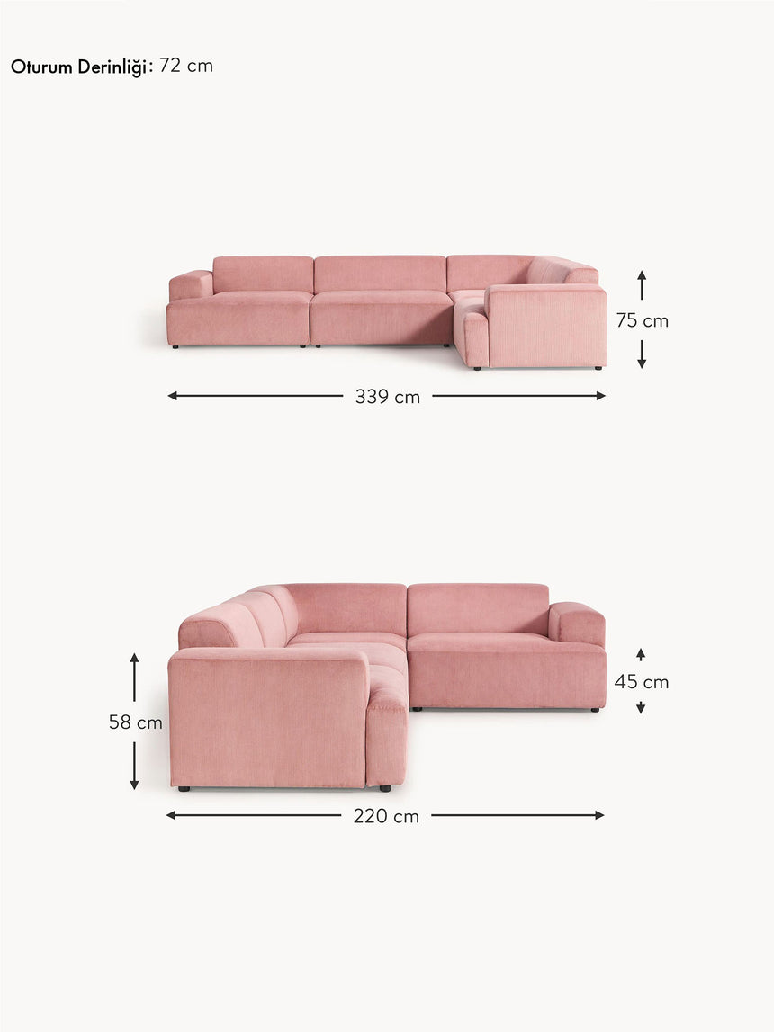 Mira Plus Köşe Koltuk Pembe Fitilli