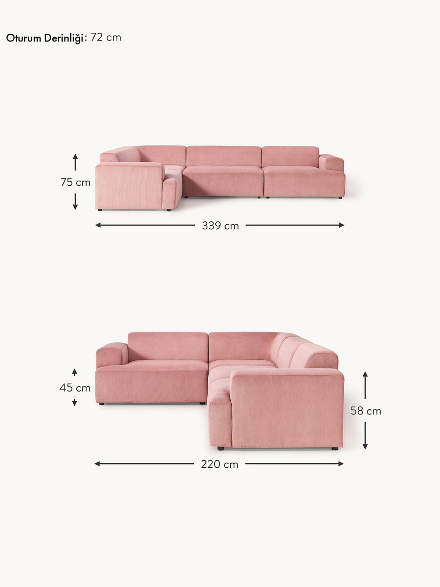 Mira Plus Köşe Koltuk Pembe Fitilli