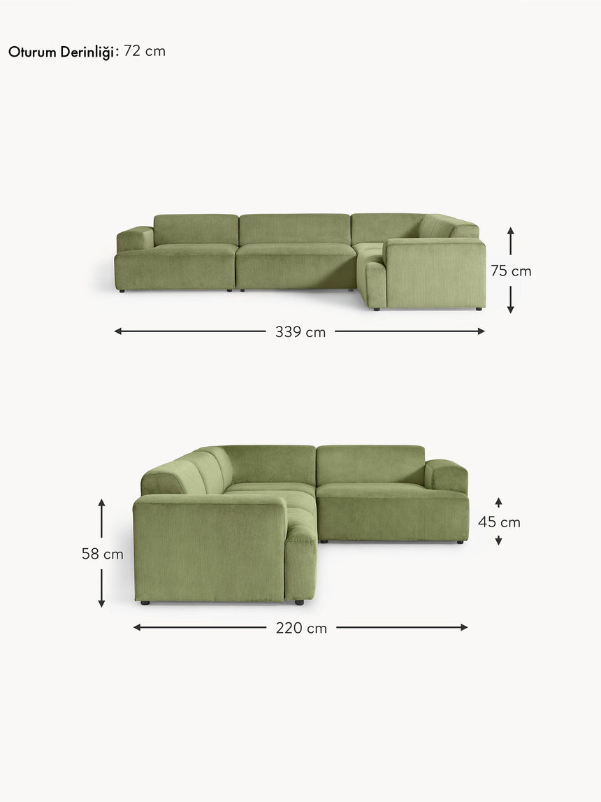 Mira Plus Köşe Koltuk Yeşil Fitilli
