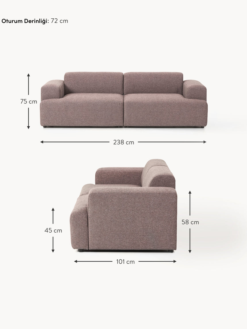 Mira Üçlü Koltuk Antik Pembe