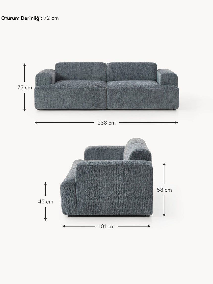 Mira Üçlü Koltuk Gri Mavi Şönil