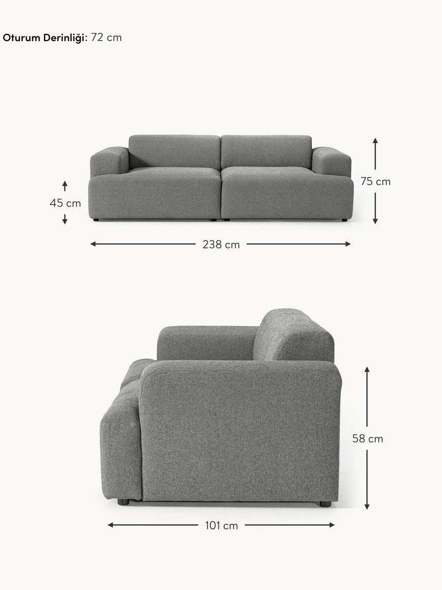 Mira Üçlü Koltuk Koyu Gri