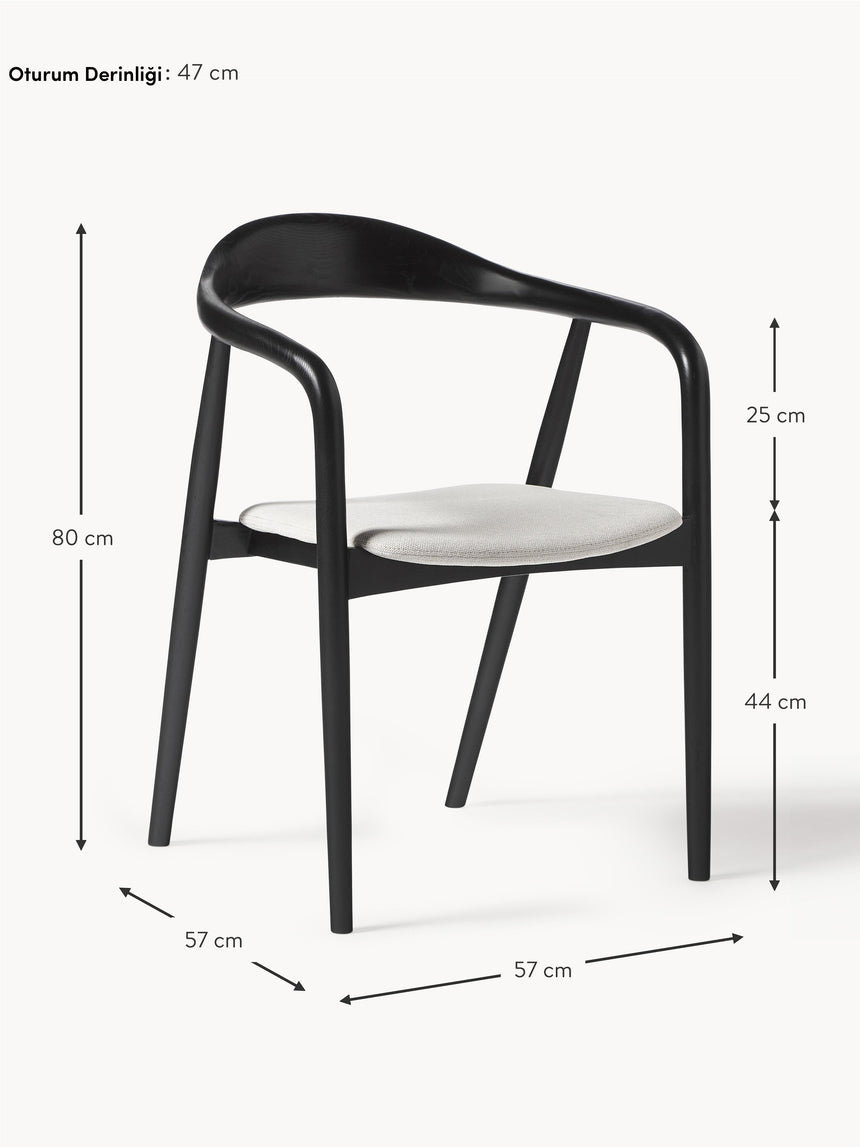 Moble Krem Minderli Ahşap Sandalye Siyah