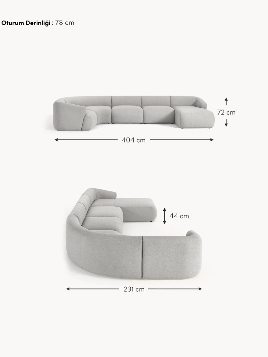 Modern Big Köşe Koltuk Açık Gri Bukle