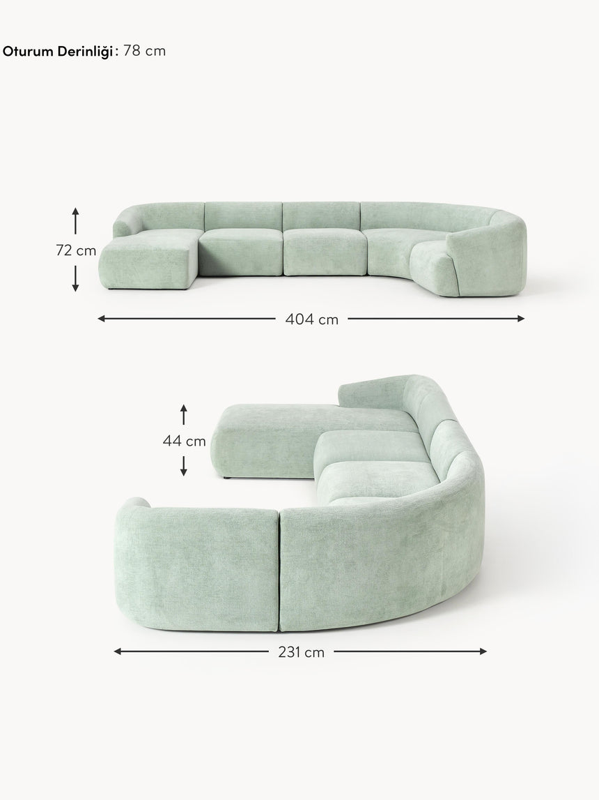 Modern Big Köşe Koltuk Adaçayı Yeşili Dokuma Kadife