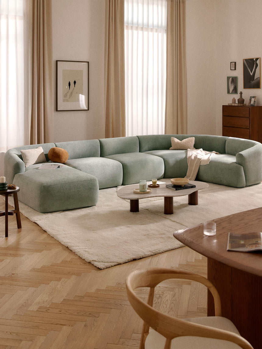 Modern Big Köşe Koltuk Adaçayı Yeşili Dokuma Kadife