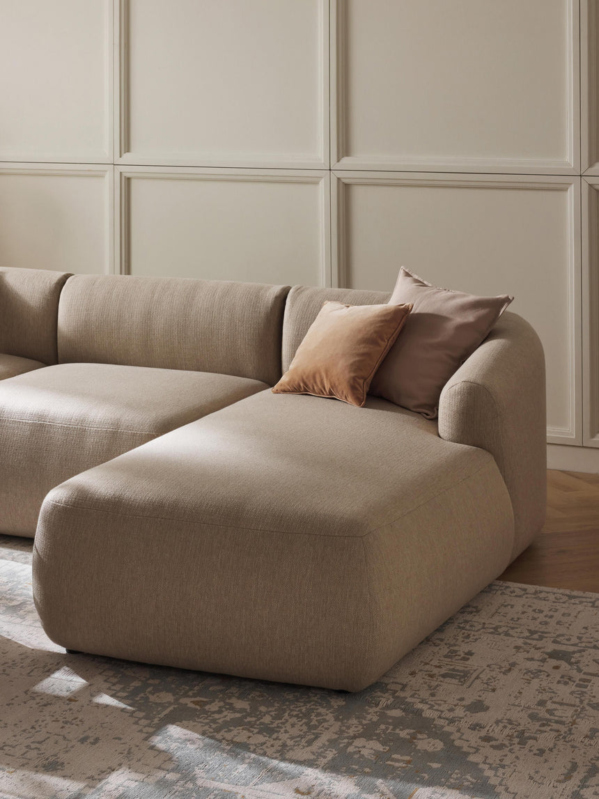 Modern Big Köşe Koltuk Bej Dokuma Kumaş