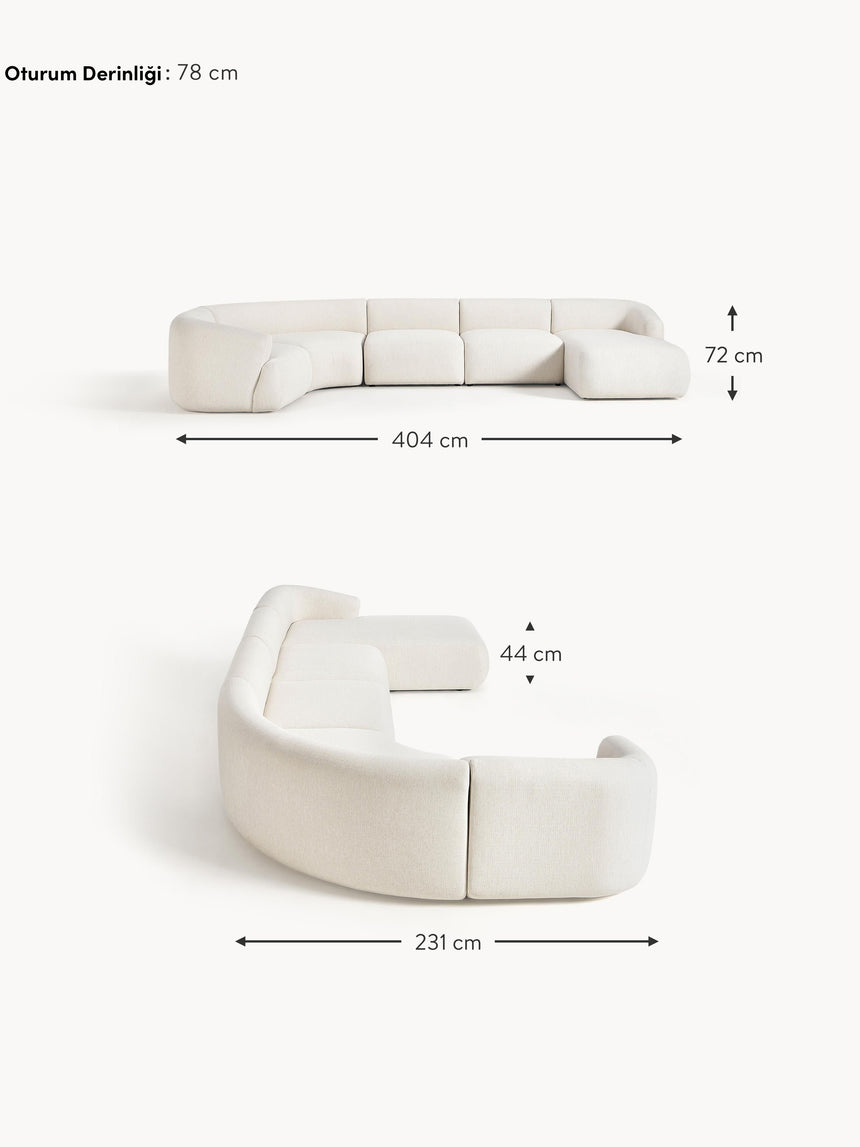 Modern Big Köşe Koltuk Kırık Beyaz Dokuma Kumaş