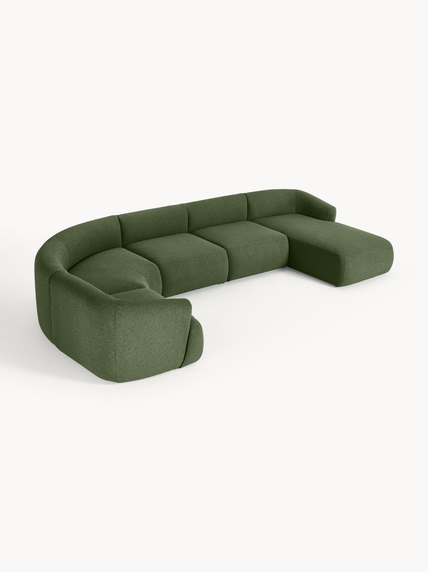 Modern Big Köşe Koltuk Koyu Yeşil Bukle