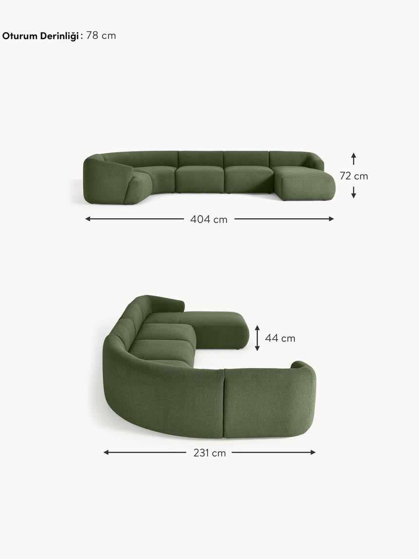 Modern Big Köşe Koltuk Koyu Yeşil Bukle