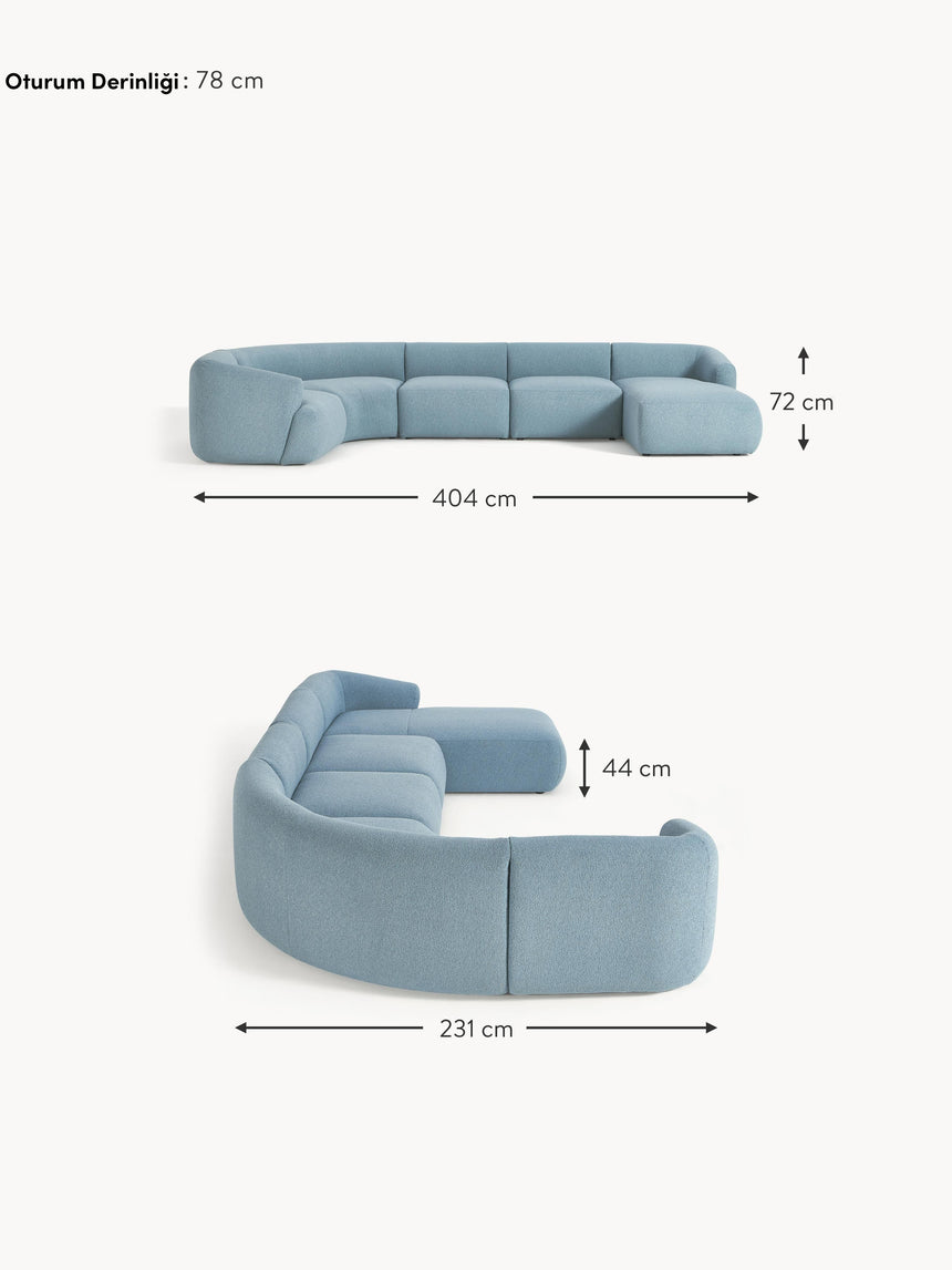 Modern Big Köşe Koltuk Mavi Bukle