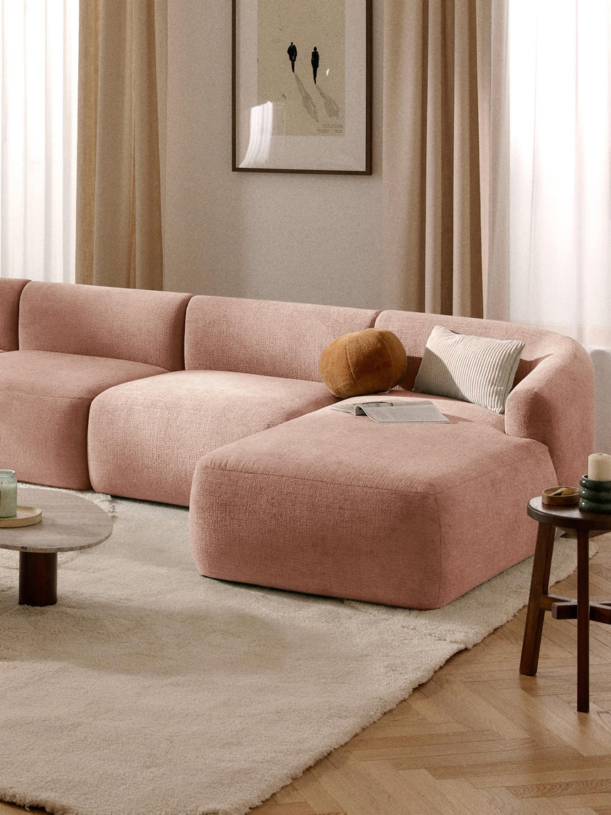 Modern Big Köşe Koltuk Şeftali Dokuma Kadife