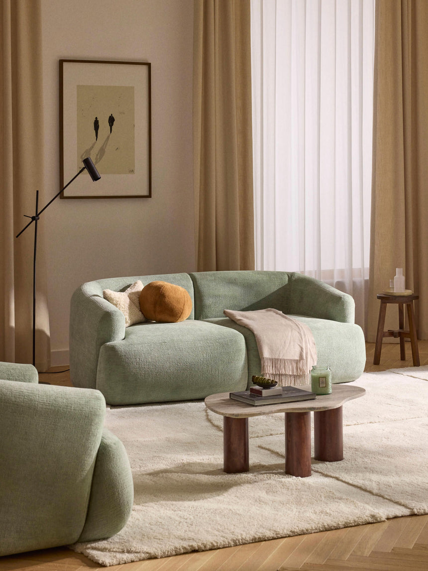 Modern İkili Koltuk Adaçayı Yeşili Dokuma Kadife